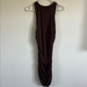 Sleeveless Dark Brown Bodycon Mini Dress with Side Ruching